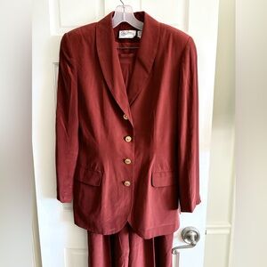 Oleg Cassini Deep Red Women's Silk Suit: Blazer & Pants